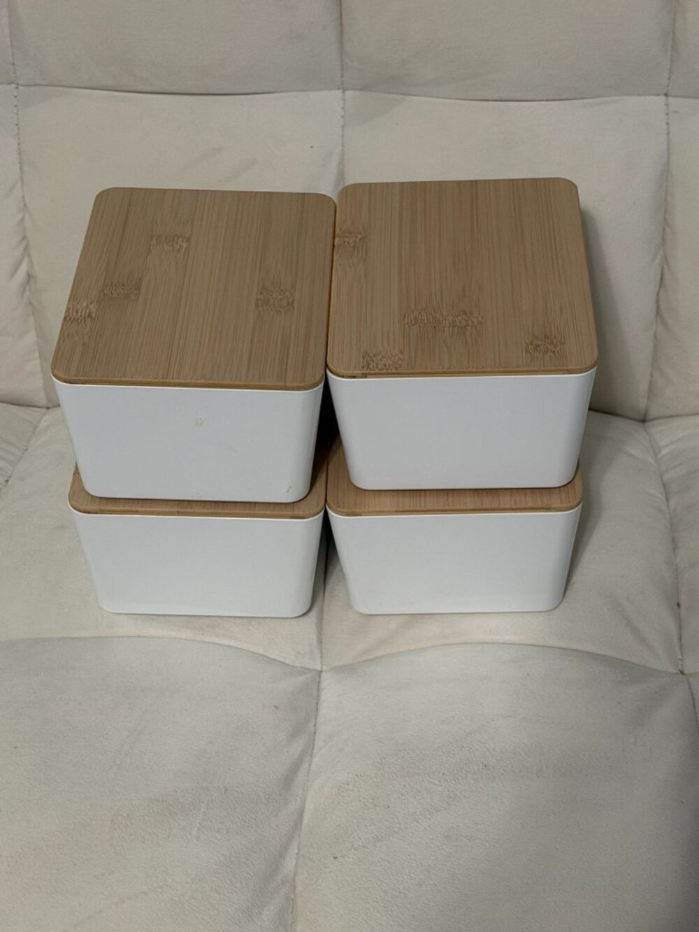 Lot of 4 IKEA KUGGIS Storage/Organization Bins With Bamboo Lids